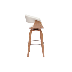 Tabouret de bar design pivotant blanc et bois clair H67 cm OKTAV