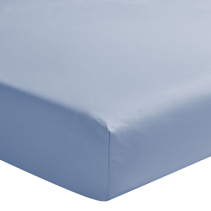 Drap housse uni en percale de coton, bonnet de 40cm, PREMIÈRE, Bleu