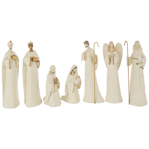 J-Line décoration Crèche de Noël 7 Parties - polyrésine - ecru/or