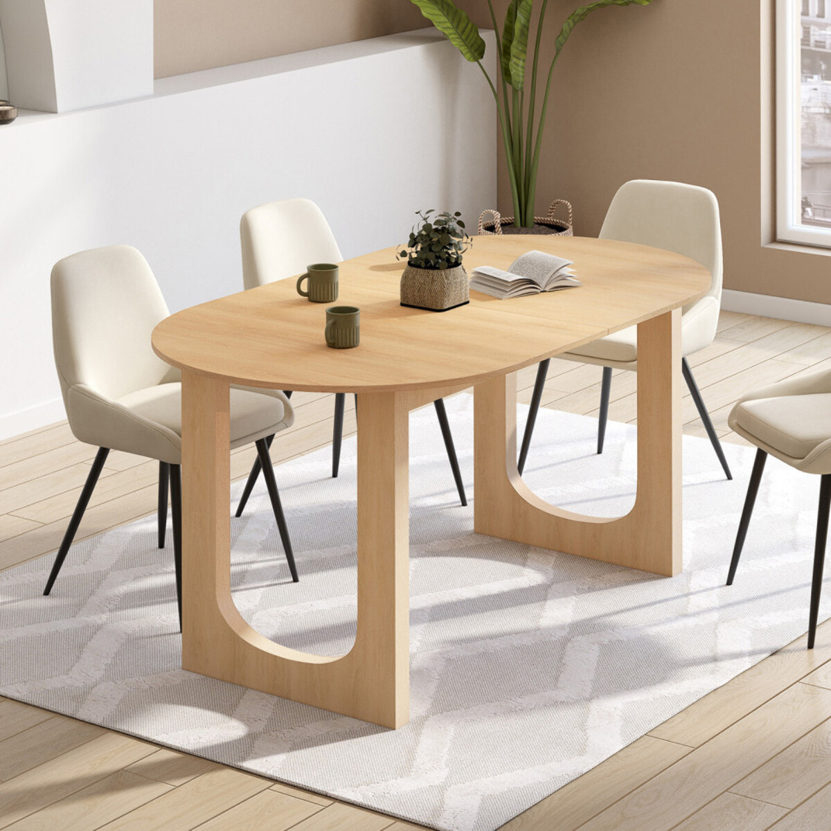 Table repas Mathis plateau extensible 160-200cm bois et pieds design