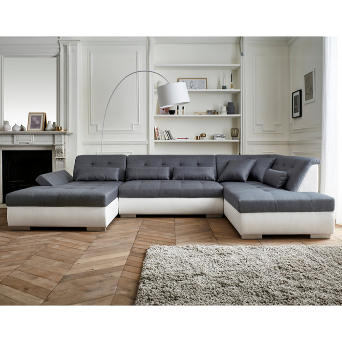 Vermont - canapé panoramique d'angle droit - 7 places - XXL - Blanc / Gris