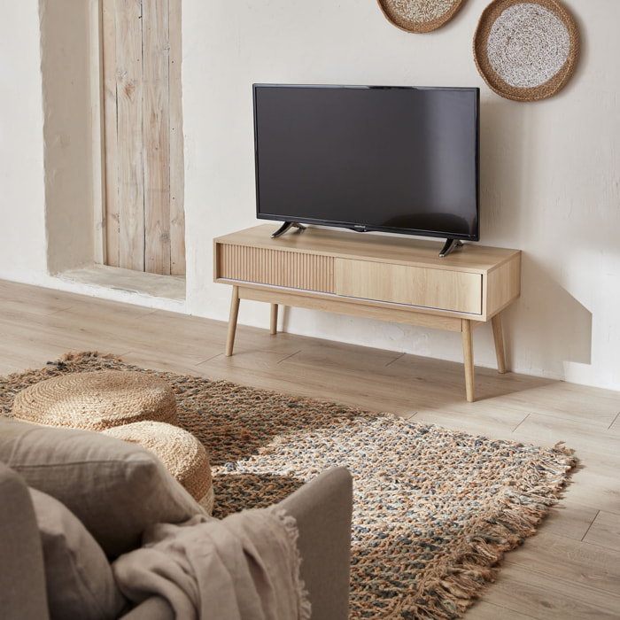 Meuble TV scandinave décor bois 2 portes 115 cm LINEAR