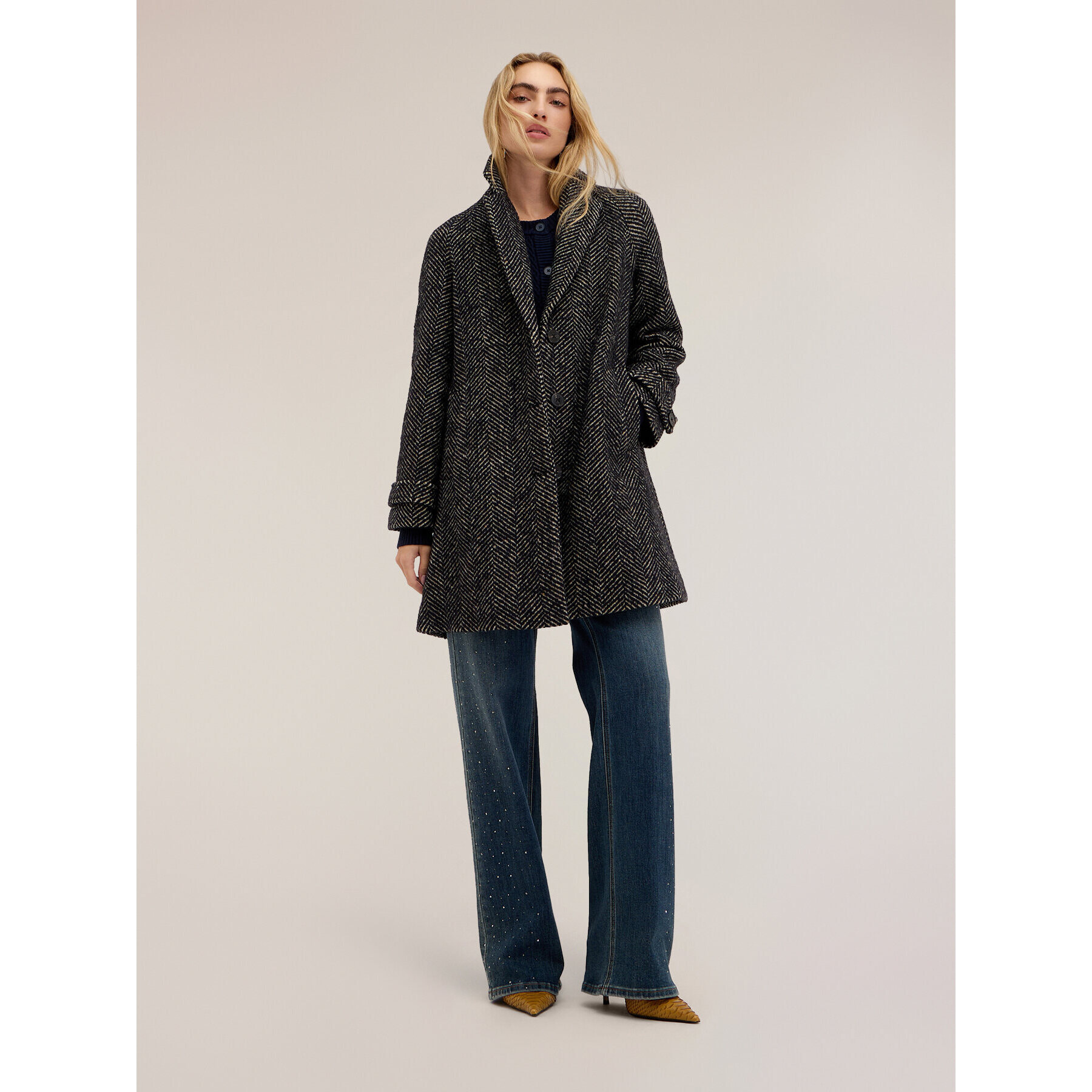 Motivi - Cappotto spigato misto lana - Nero