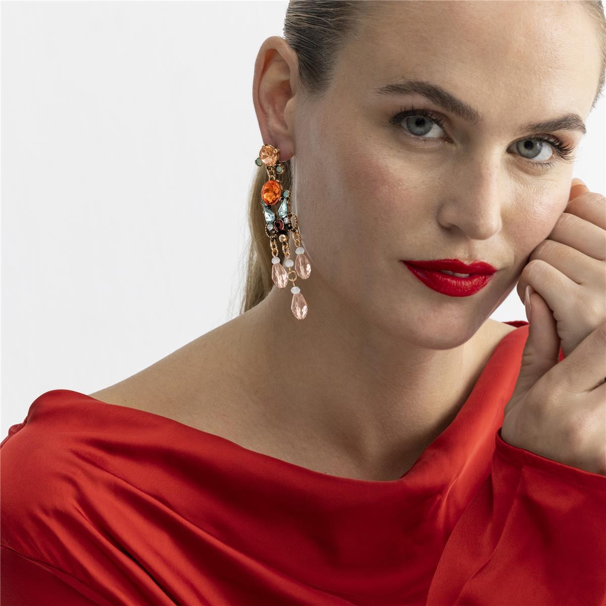 Pendientes con Cristal Multicolor acabado oro 18k