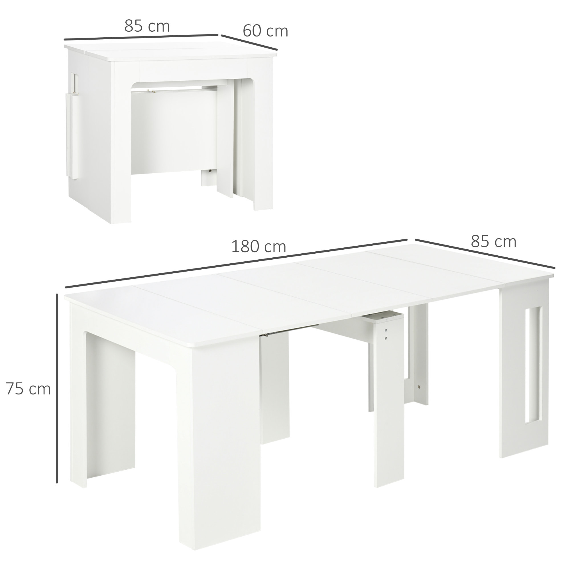 Mesa de Comedor Extensible para 4-6 Personas Mesa Consola con Alas Abatibles Mesa Auxiliar Multifuncional para Estudio Cocina Carga 60 kg 180x85x75 cm Blanco