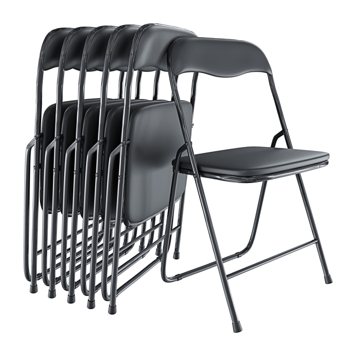 Set 6 Sedia Pieghevole Slim Opaca Metallo Sedie Salvaspazio Ufficio Casa Campeggio Salotto Cucina Ecopelle Comoda Seduta Imbottita 78x44x44 cm Nero