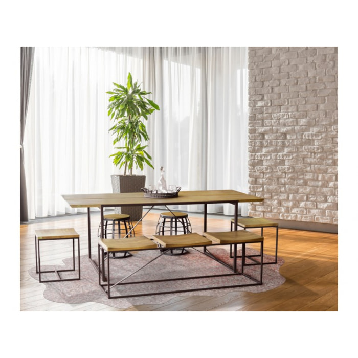Table de repas en bois massif et métal L195cm - NORDIK