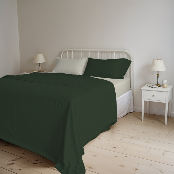 COMPLETO LETTO NATURAL COLOR, 100% Cotone, Made in Italy - VERDE OLIVA/PANNA