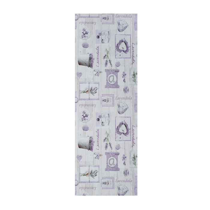 SALLY Alfombra vinílica de cocina dibujos de plantas en lila, varias medidas disponibles.