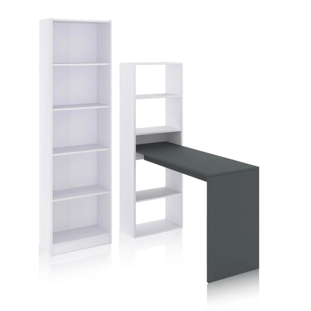 Pack escritorio y estantería Cosmic Plus Blanco Artik (Blanco Mate) - Gris Antracita