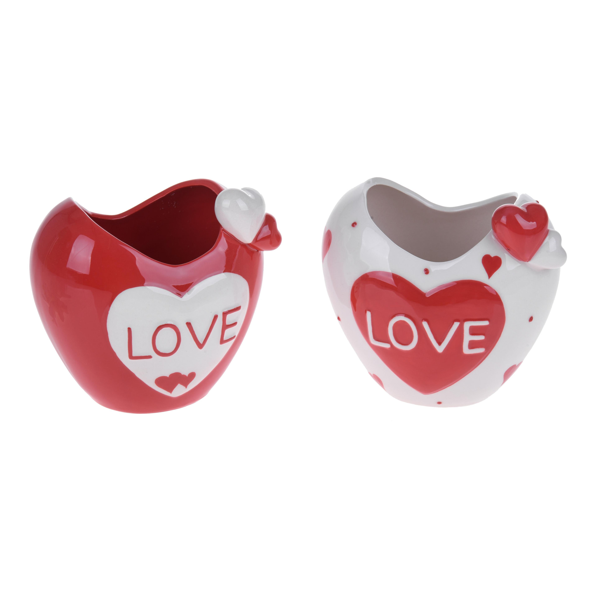 Vaso A Forma Di Cuore Con Scritta Love. Altezza 13 Cm - Pezzi 3 - 13X13X10cm - Colore: Incolore - Bianchi Dino - Cuore Contenitori Ceramica E Mat.