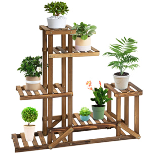 Soporte de Madera para Flores Estantería Decorativa para Macetas Plantas con 6 Estantes Interior y Exterior para Jardín Balcón Terraza 95x28x96,5 cm Carbonizado