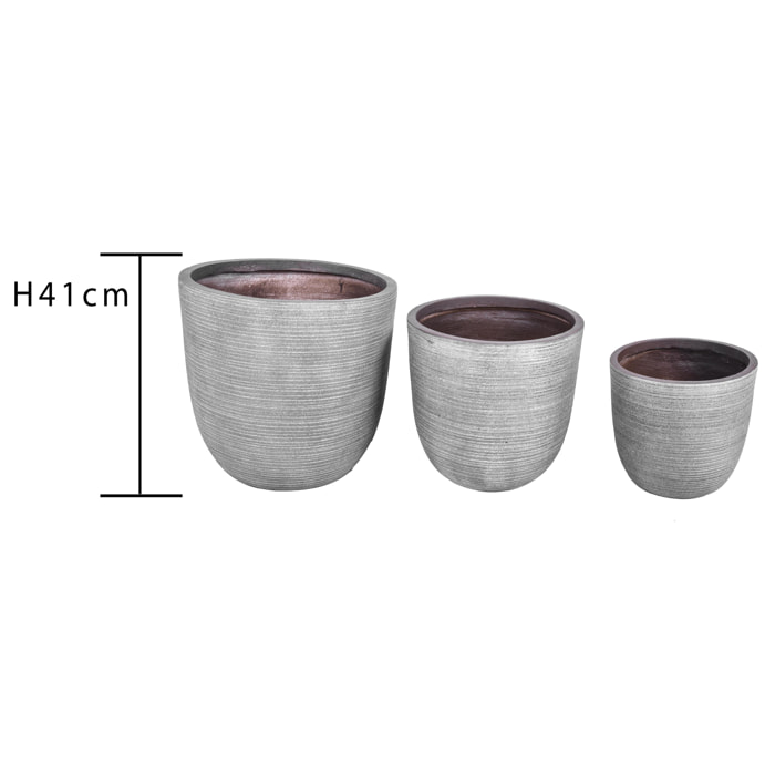 Set Da 3 Cachepot 42 Cm Stripe - Pezzi 1 - 42X41X42cm - Colore: Grigio - Bianchi Dino - Decori Casa E Complementi