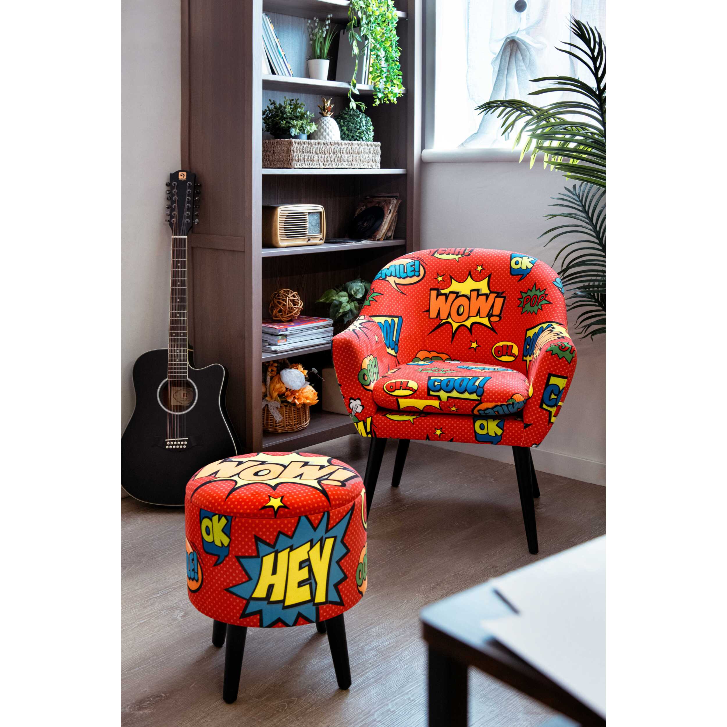 Pouf contenitore Excelsa Pop in velluto e legno 38x38x45 cm multicolore