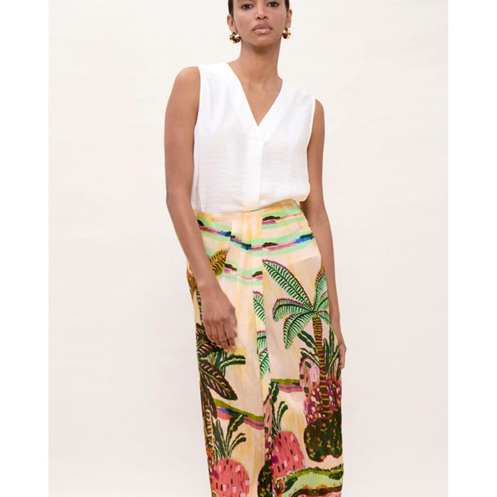 Gonna con stampa di palme multicolore