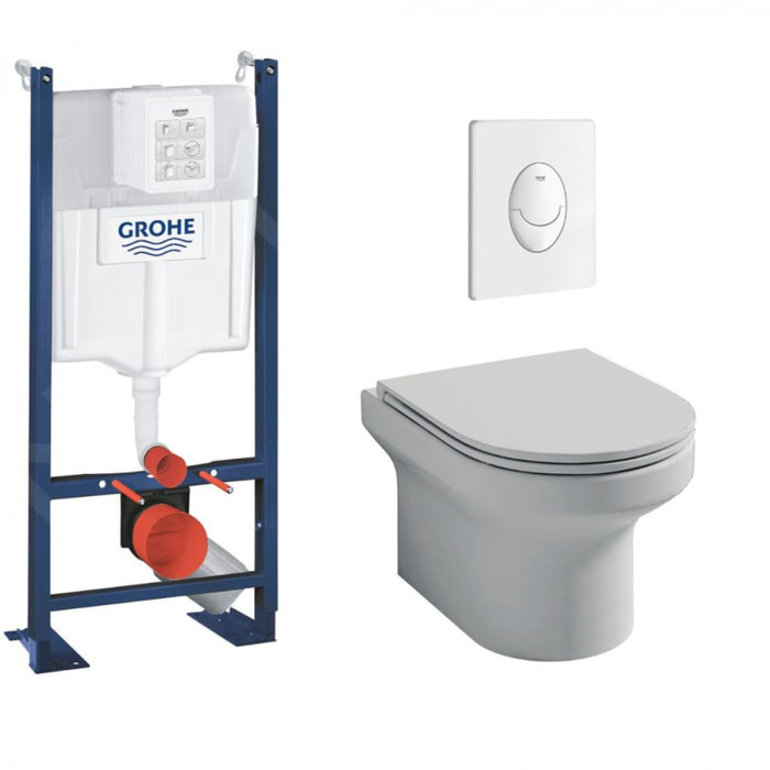 Pack WC suspendu sans bride Elite + Bâti support GROHE Rapid SL Project 1.13 M + plaque de commande blanc Quickfix