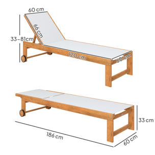 Tumbona de Madera de Acacia Tumbona de Jardín Exterior con Ruedas Respaldo Ajustable en 4 Niveles Carga 160 kg Tumbona para Patio Terraza Balcón Teca y Gris Claro