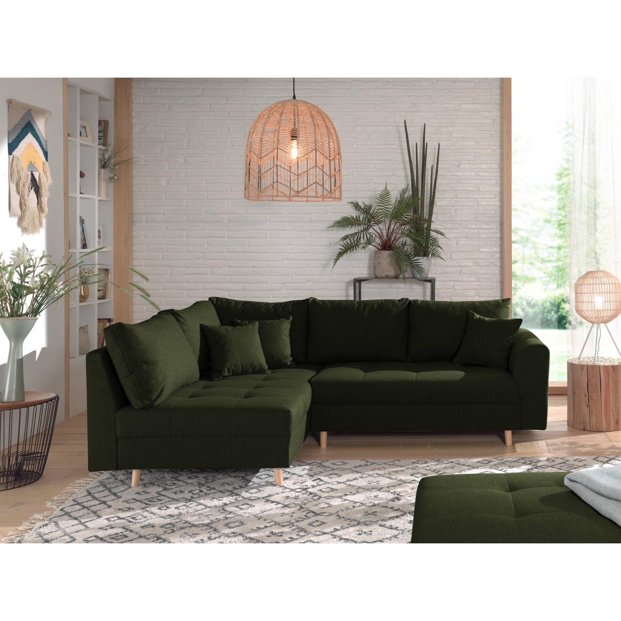 Rune - canapé d'angle - avec pouf d'appoint - 4 places - style scandinave - gauche - Vert