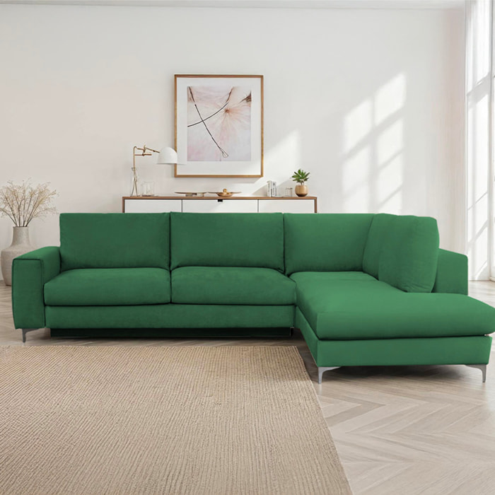 Canapé d'Angle Droit Velours Fiesole, 3 Places, Couchage Intégré, Coffre de Rangement, Housse Déhoussable