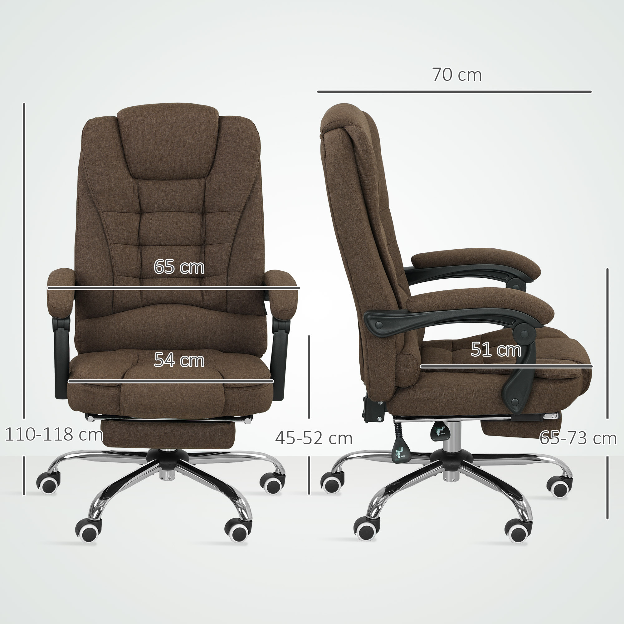 Fauteuil de bureau manager grand confort repose-pied dossier inclinable accoudoirs rembourrés lin beige