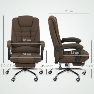 Fauteuil de bureau manager grand confort repose-pied dossier inclinable accoudoirs rembourrés lin beige