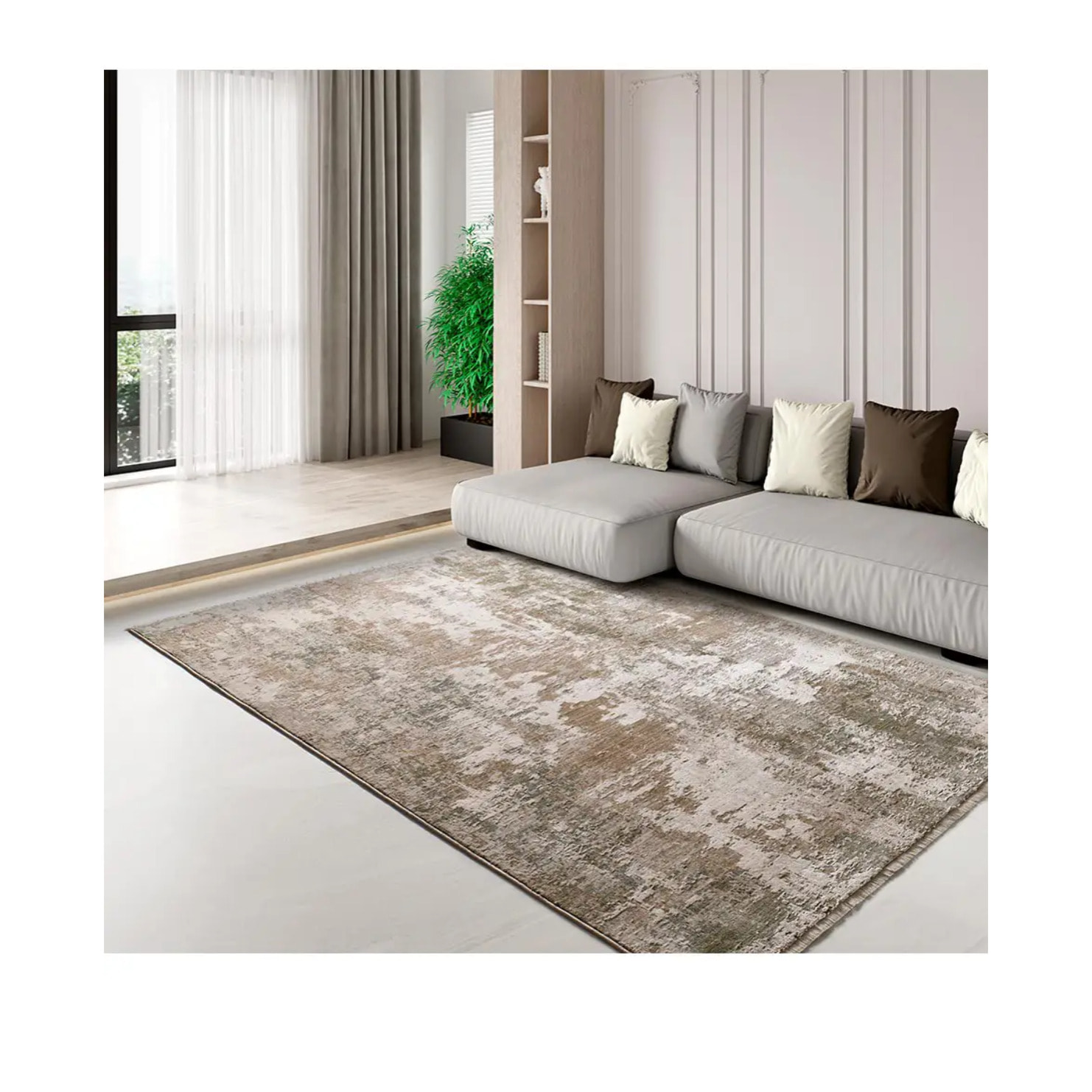 ONA Alfombra abstracta con flecos beige y verde, varias medidas disponibles.