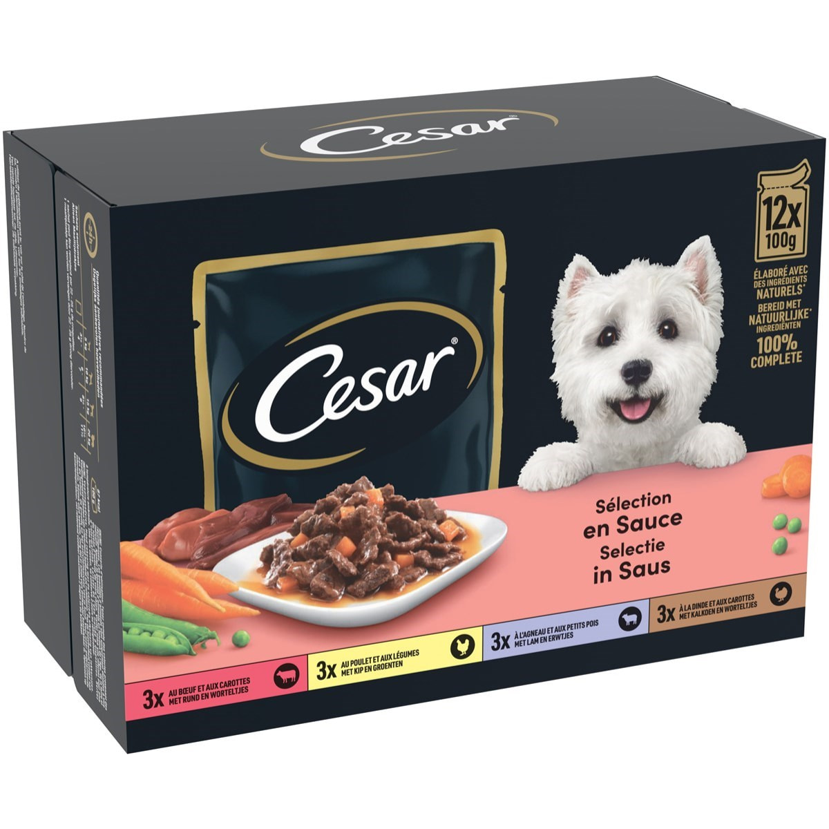 CESAR 48 Sachets fraîcheur en sauce 4 variétés pour chien 100g (4x12)