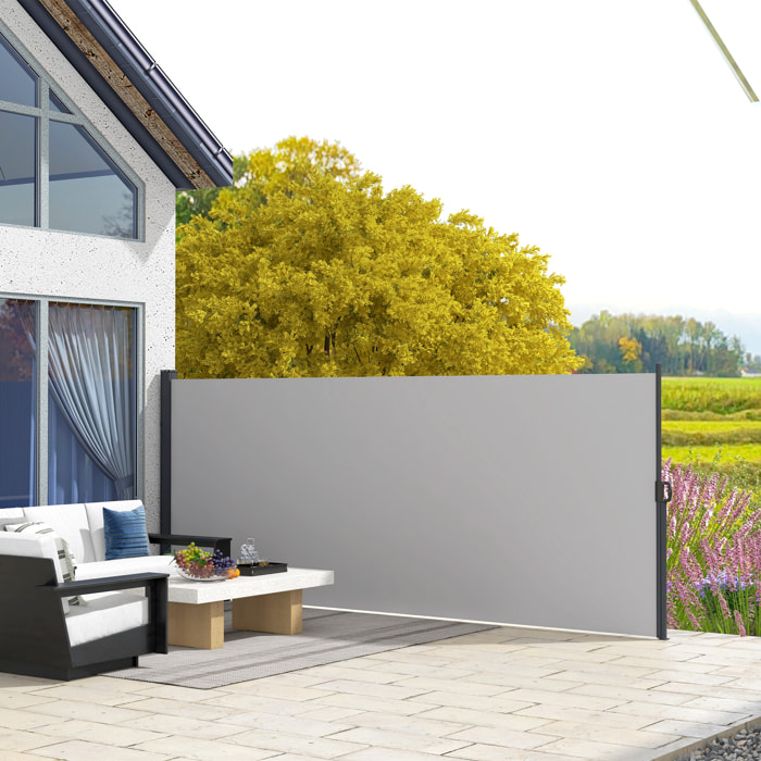 Store latéral brise-vue paravent rétractable de jardin dim. 4L x 1,80H m alu. polyester haute densité gris