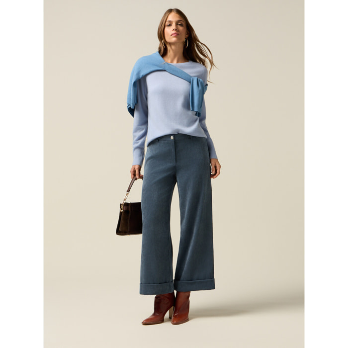 Oltre - Pantalones cropped de terciopelo - Light - blue