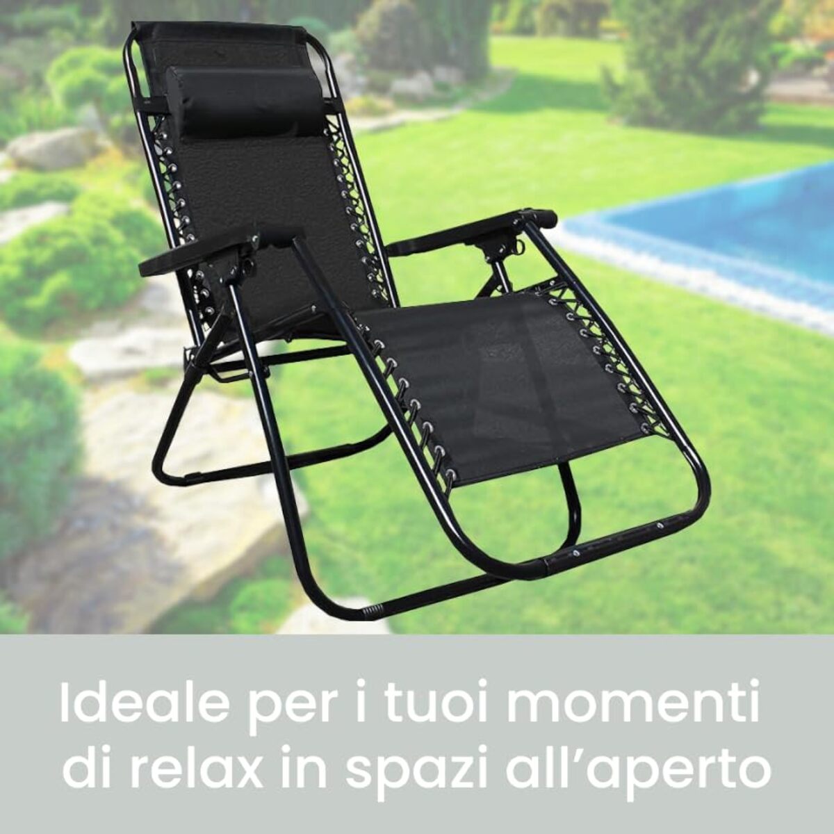 INTRECCI Sedia Zero Gravity Pieghevole Reclinabile da Giardino Terrazzo con Cuscino, Sedia Sdraio in Acciaio per Esterno Decorativa Balcone Antracite