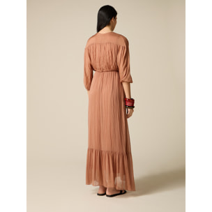 Oltre - Vestito lungo in voile misto seta - Marrone