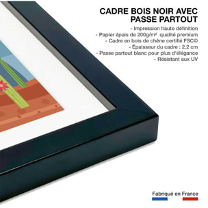 Affiche illustration lamas et sommets enneigés Affiche sous cadre noir