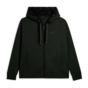 Felpa con cappuccio foderato fantasia e zip frontale