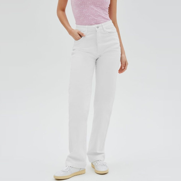 Jeans - coupe droite - coton - imprimé - blanc