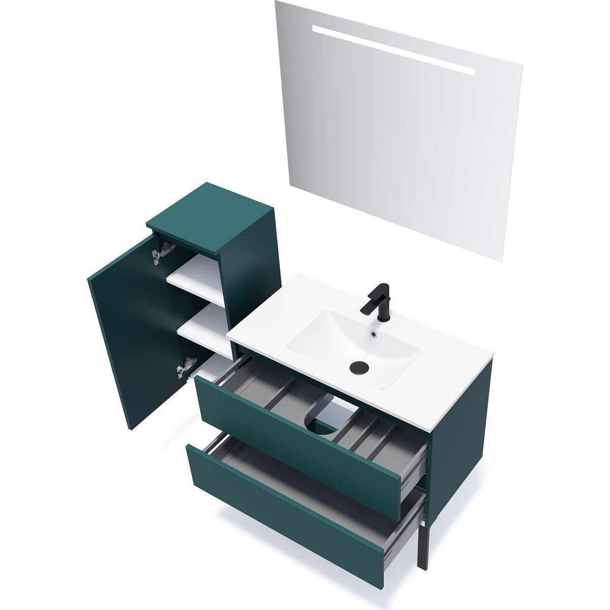 Ensemble vasque intégrée 2 tiroirs + miroir - HUDSON