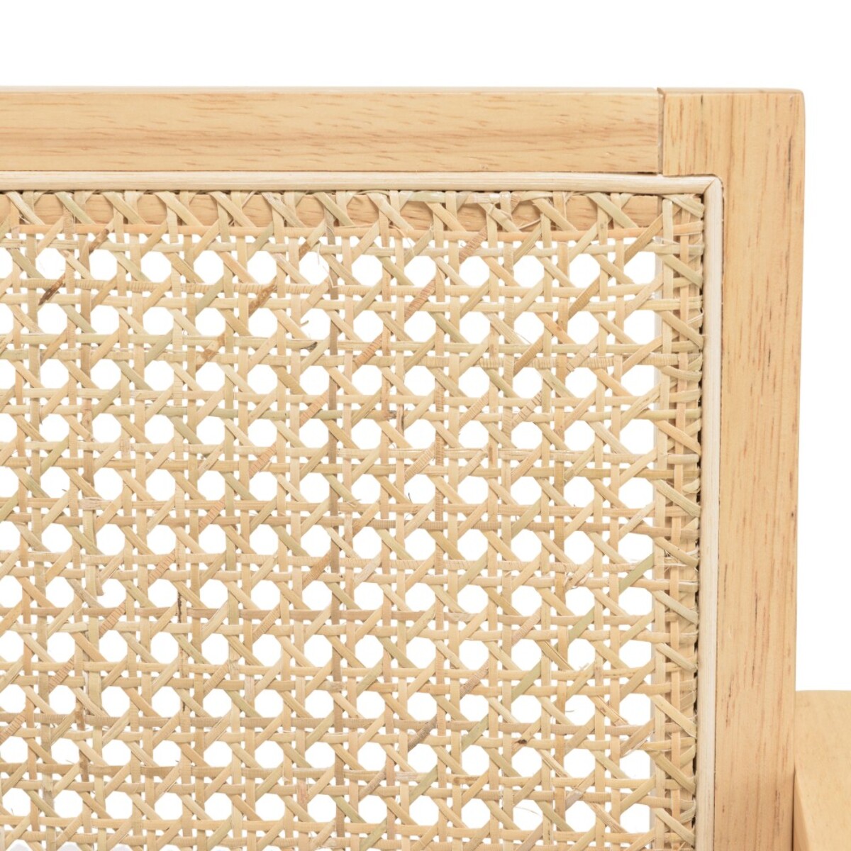 AGATHE - Fauteuil bois d'Hévéa assise tissu blanc dossier rotin naturel