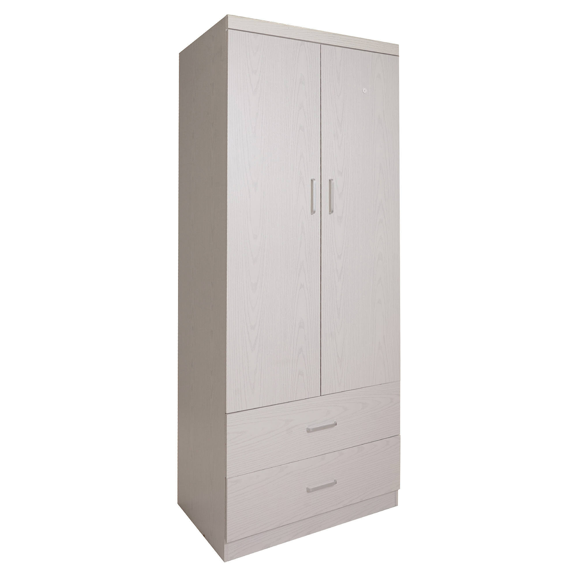 Guardaroba a 2 ante con barra appendiabiti, Armadio per camera da letto, Mobile moderno spazioso, Made in Italy, cm 80x52h190, colore Rovere sbiancato