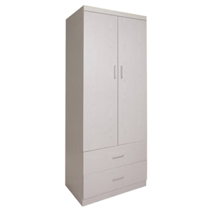 Guardaroba a 2 ante con barra appendiabiti, Armadio per camera da letto, Mobile moderno spazioso, Made in Italy, cm 80x52h190, colore Rovere sbiancato