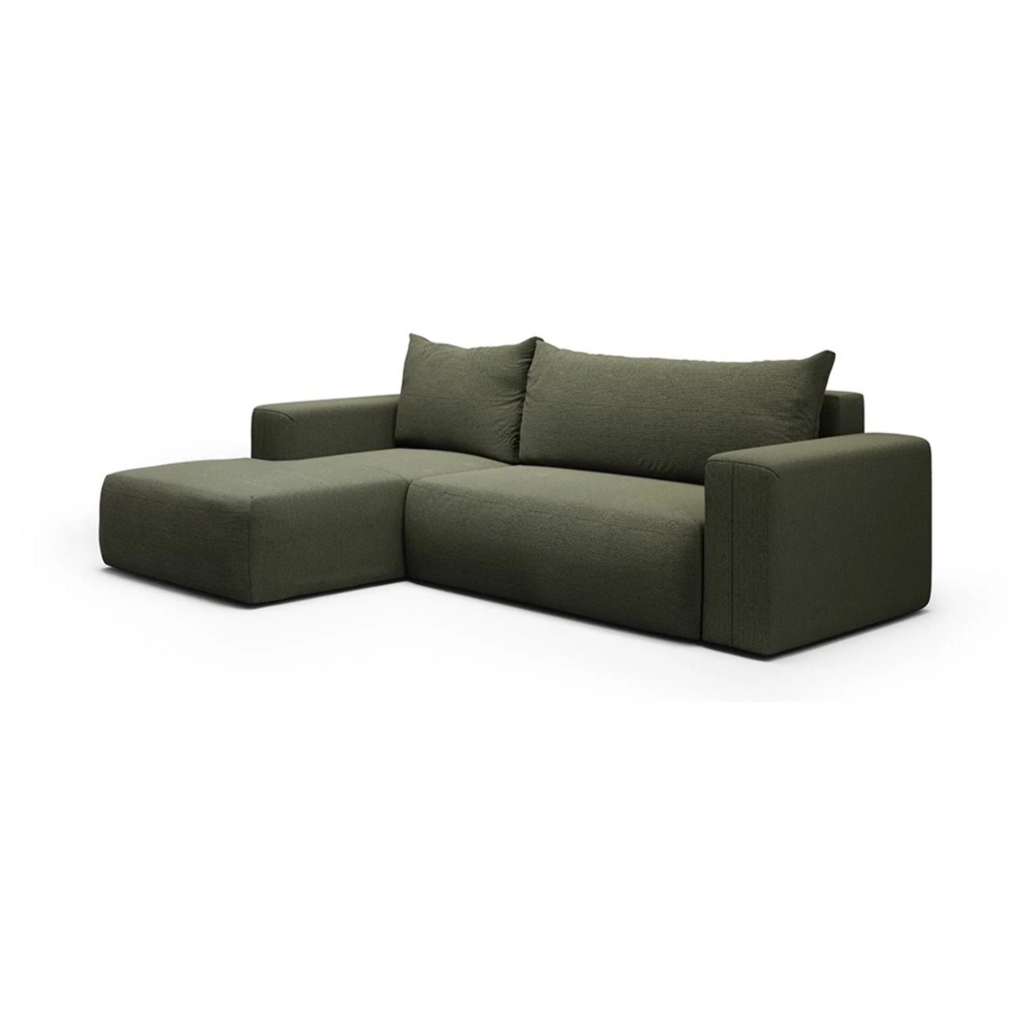 NALA - Canapé d'angle gauche convertible 4 places en tissu vert kaki