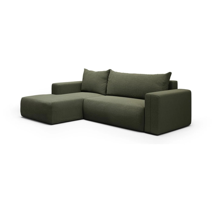 NALA - Canapé d'angle gauche convertible 4 places en tissu vert kaki