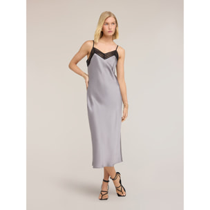 Motivi - Vestido largo de satén con borde de tul - Gris