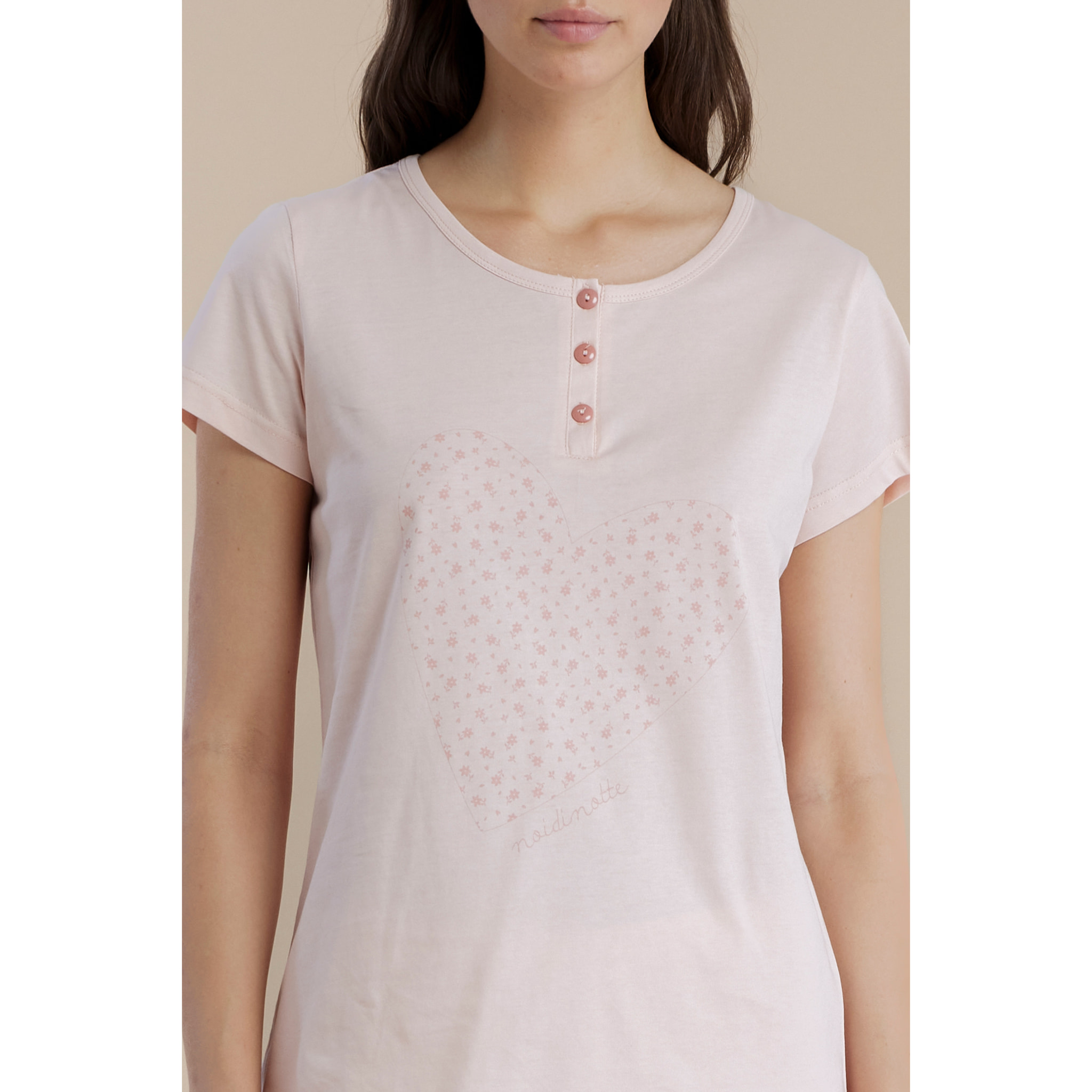 Pigiama donna in cotone top collo tre bottoni e pantalone pescatore articolo little flower Noidinotte