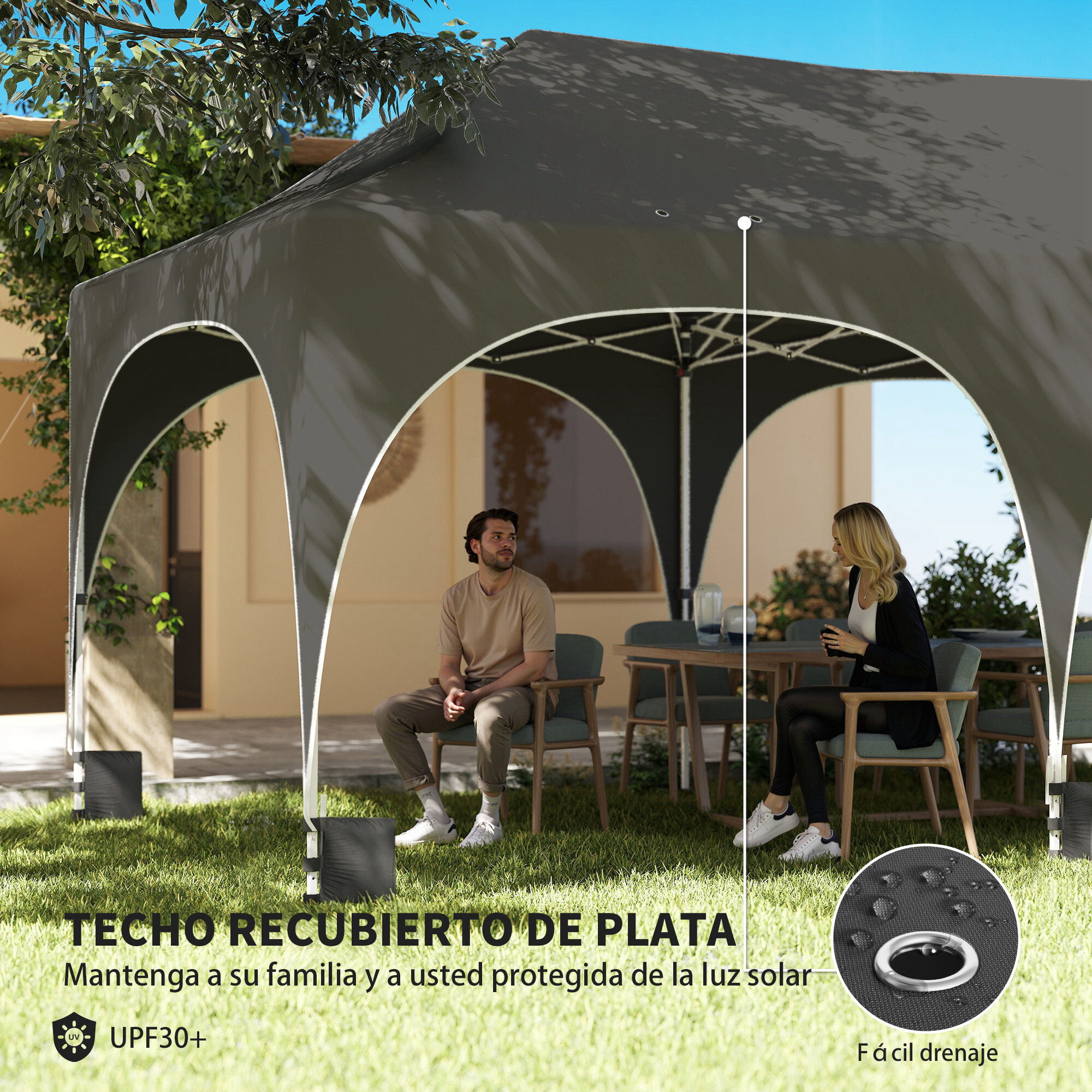 Carpa Plegable 6x3 m, Pop-up, con 6 Laterales Extraíbles, Cenador de Jardín con Altura Ajustable, Ventanas, Bolsa de Transporte, UPF30+, Gazebo para Camping, Fiestas, Exterior, Gris Oscuro