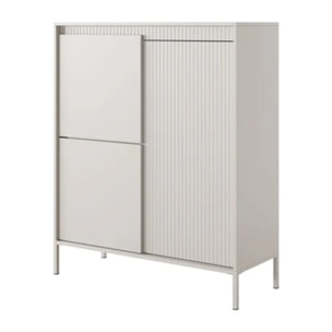Credenza Alta 3 Ante Push To Open Con 5 Ripiani 7 Vani Mobile Soggiorno Salotto Zona Living Design Moderno Minimal 103.5 x 123.4 x 39.5 Cm Cashmere