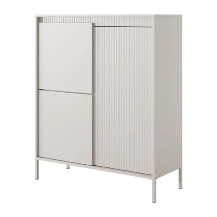 Credenza Alta 3 Ante Push To Open Con 5 Ripiani 7 Vani Mobile Soggiorno Salotto Zona Living Design Moderno Minimal 103.5 x 123.4 x 39.5 Cm Cashmere