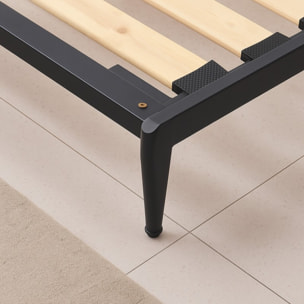 Lit design style industriel noir à lattes larges