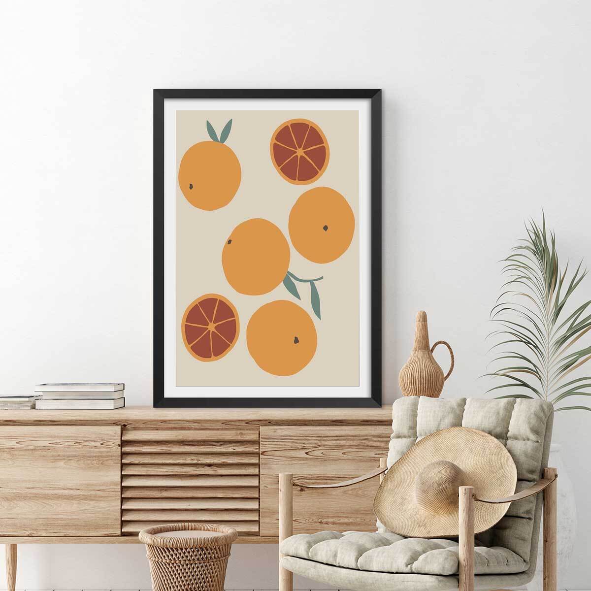 Affiche  orange fraiche Affiche sous cadre noir