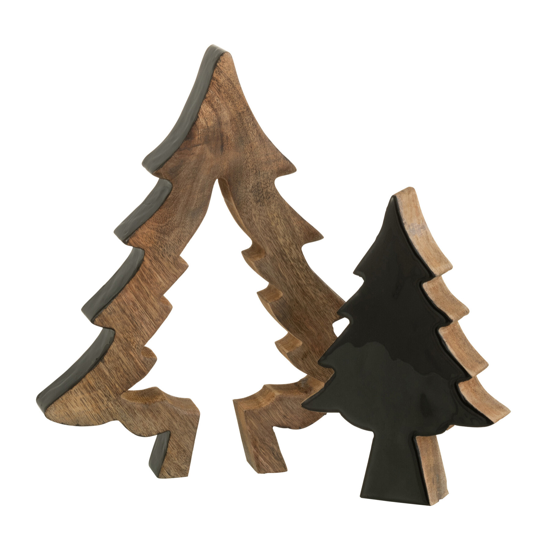 J-Line décoration Sapin de Noël Puzzle - bois - noir/naturel - small