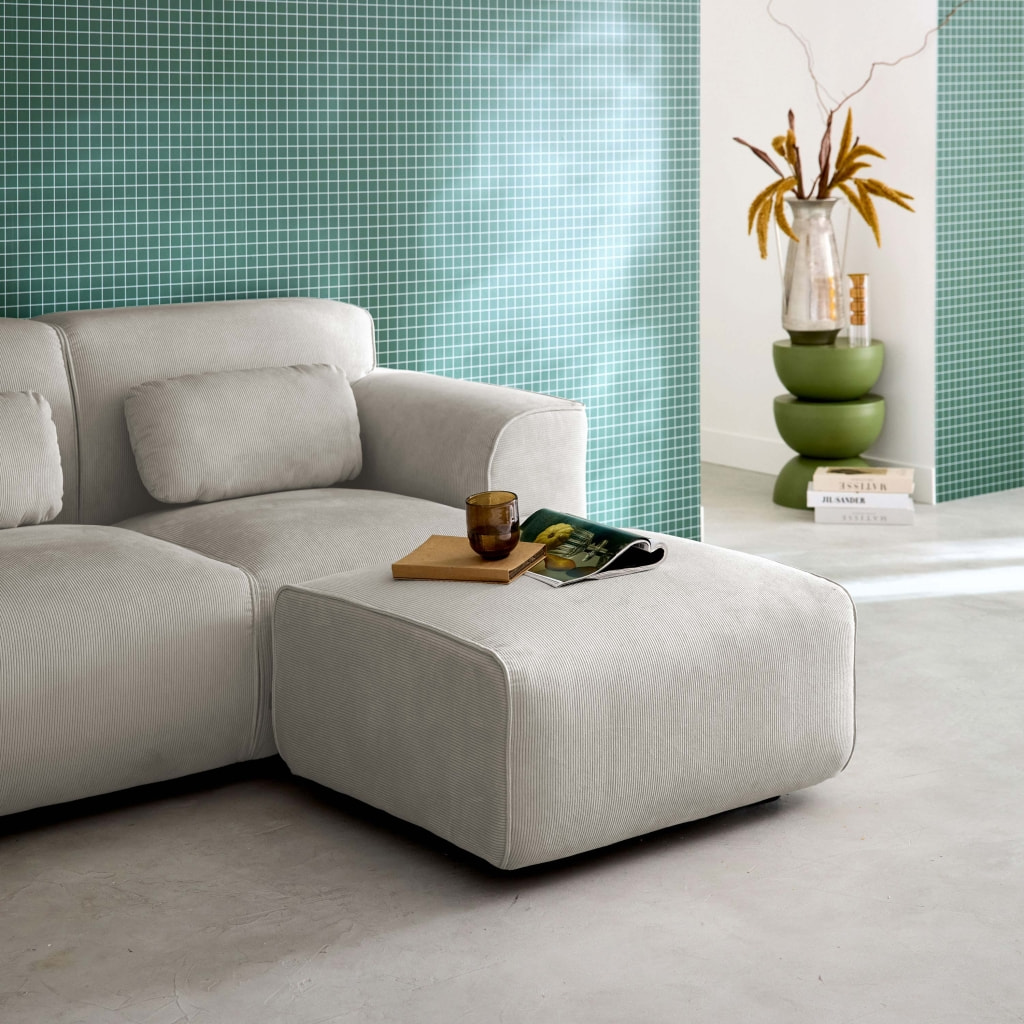 Pouf, repose-pieds pour canapé 2 places velours côtelé WALLAS