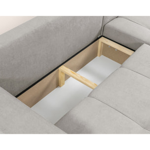 Nicole - canapé d'angle réversible 4 places convertible avec coffre en tissu - Gris clair